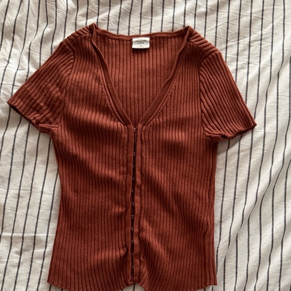 Abercrombie & Fitch Brown Button Down Ribbed Top - Picture 3 of 3